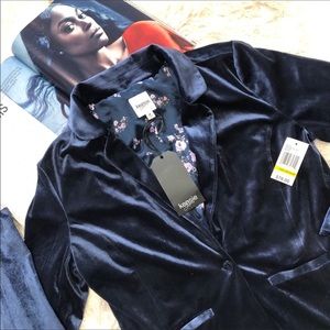 NWT Kensie Jeans Blue Velvet Blazer Jacket Pockets